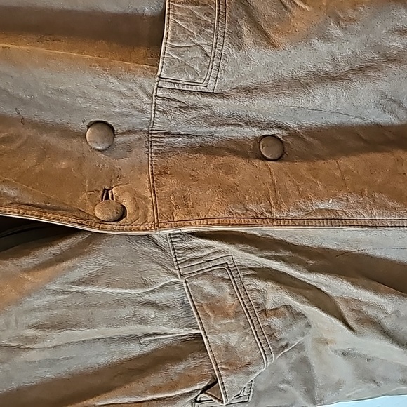 Leather coat, VINTAGE! Long leather coat. Brown. Pelle Studio. - Picture 3 of 10